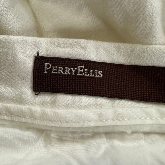 Perry Ellis Mens Casual‎ Pants 34 White Linen Blend Flat Front Straight Pockets - Picture 5 of 7